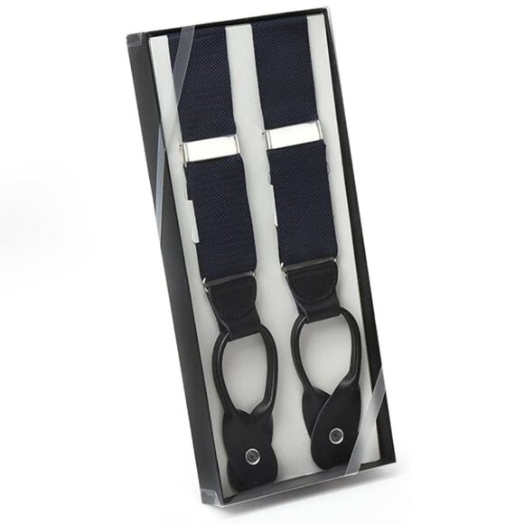 HOLD'EM Men Suspender Y-Back Leather Trimmed Button End Non-Stretch - Navy - Picture 2 of 7